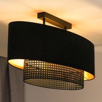 Duolla - Fäst ljuskrona DOUBLE OVAL RATTAN 2xE27/15W/230V svart/rotting