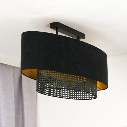 Duolla - Fäst ljuskrona DOUBLE OVAL RATTAN 2xE27/15W/230V svart/rotting