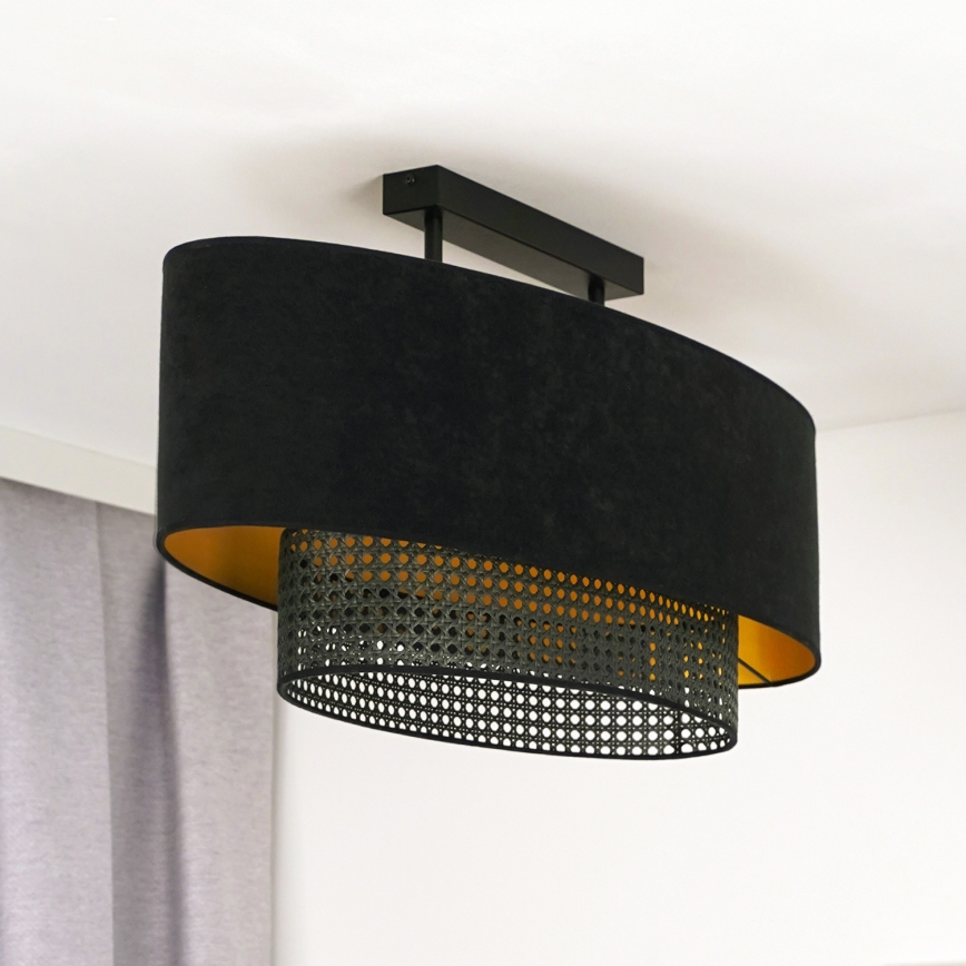 Duolla - Fäst ljuskrona DOUBLE OVAL RATTAN 2xE27/15W/230V svart/rotting