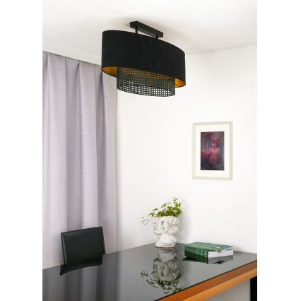 Duolla - Fäst ljuskrona DOUBLE OVAL RATTAN 2xE27/15W/230V svart/rotting