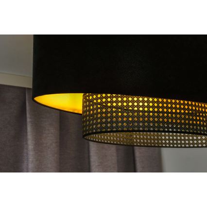 Duolla - Fäst ljuskrona DOUBLE OVAL RATTAN 2xE27/15W/230V svart/rotting