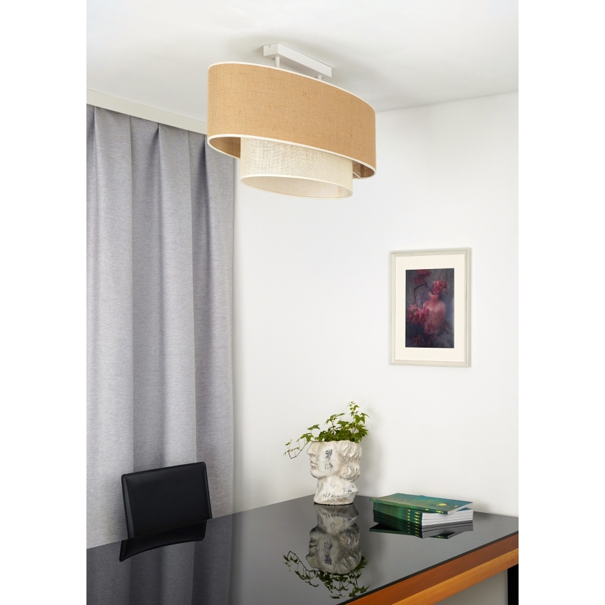 Duolla - Fäst ljuskrona DOUBLE OVAL YUTE 2xE27/15W/230V brun/grädde