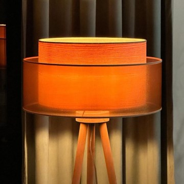 Duolla - Golvlampa WOOD BOHO 1xE27/15W/230V diameter 45 cm koppar/brun/beige
