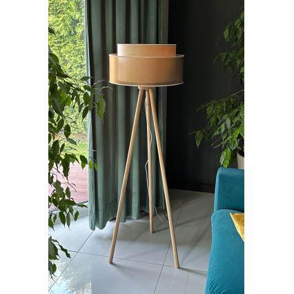 Duolla - Golvlampa WOOD BOHO 1xE27/15W/230V diameter 45 cm koppar/brun/beige