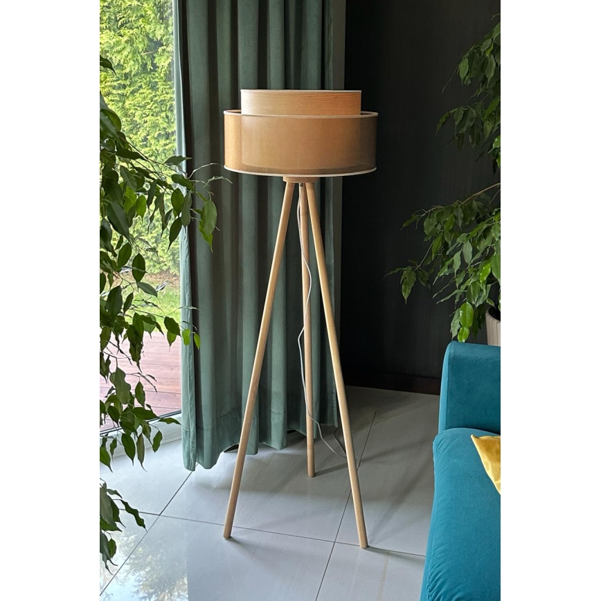 Duolla - Golvlampa WOOD BOHO 1xE27/15W/230V diameter 45 cm koppar/brun/beige