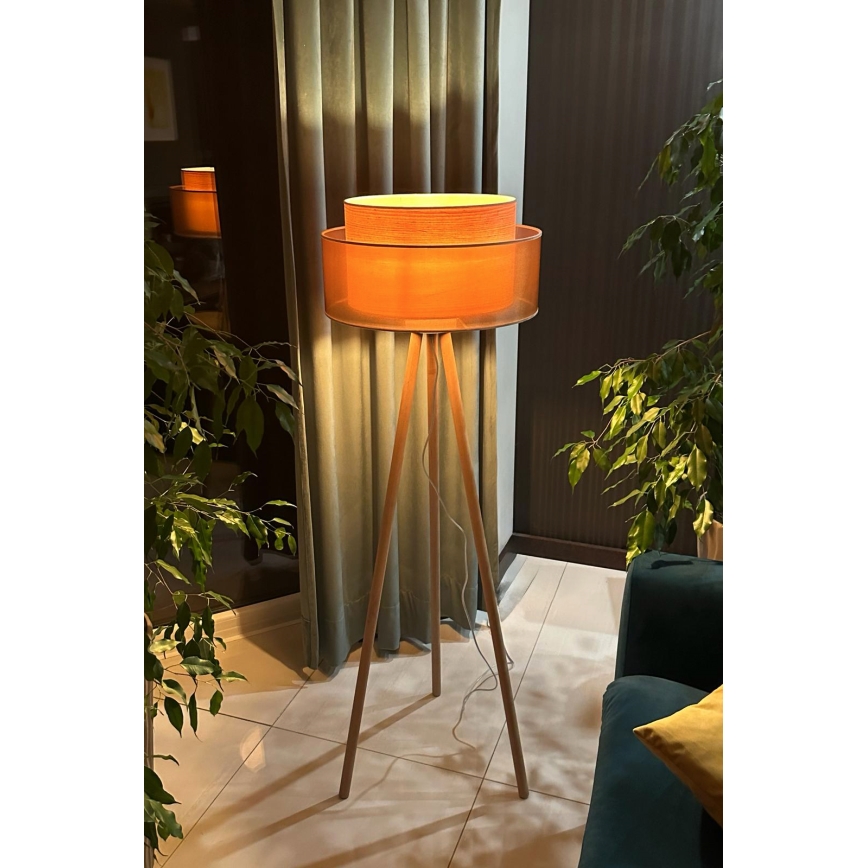 Duolla - Golvlampa WOOD BOHO 1xE27/15W/230V diameter 45 cm koppar/brun/beige