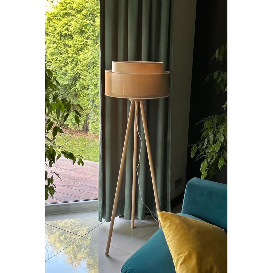 Duolla - Golvlampa WOOD BOHO 1xE27/15W/230V diameter 45 cm koppar/brun/beige