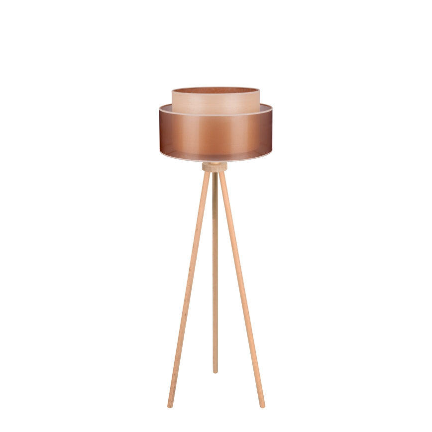 Duolla - Golvlampa WOOD BOHO 1xE27/15W/230V diameter 45 cm koppar/brun/beige