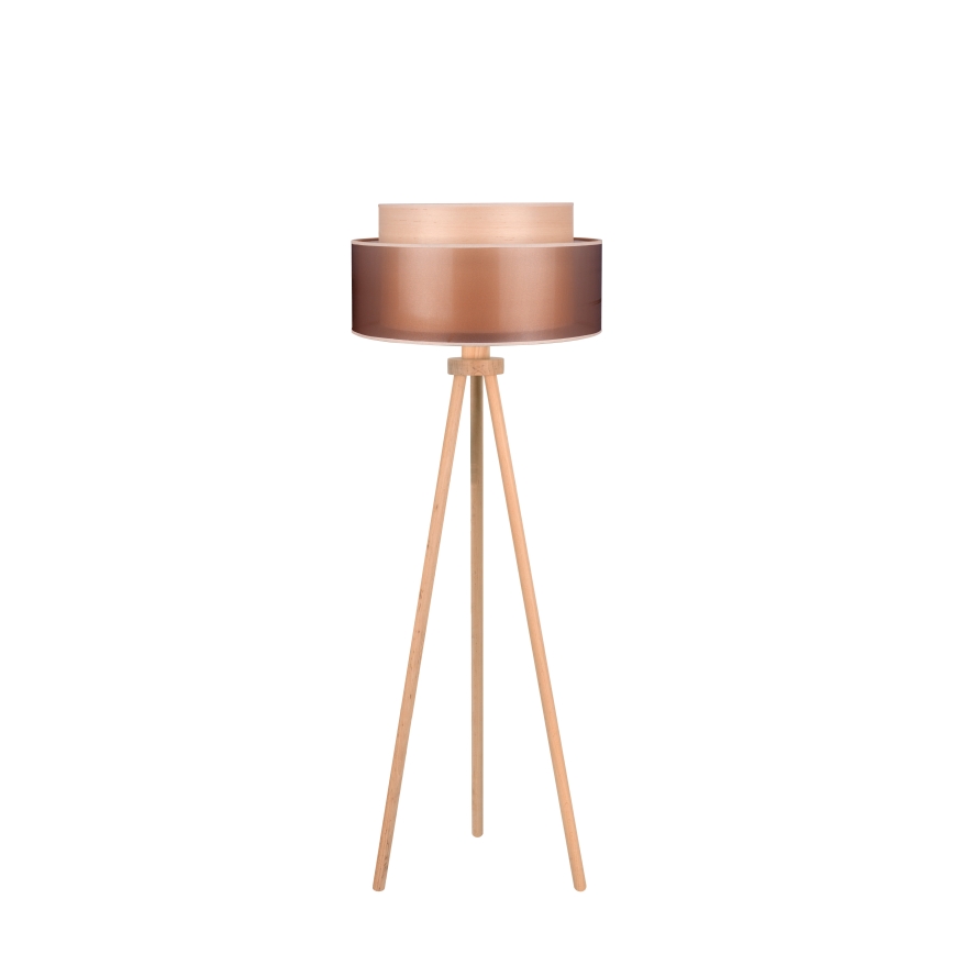 Duolla - Golvlampa WOOD BOHO 1xE27/15W/230V diameter 45 cm koppar/brun/beige