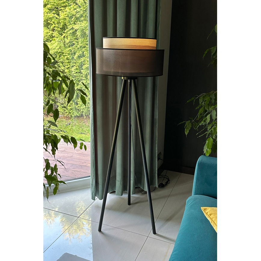 Duolla - Golvlampa WOOD BOHO 1xE27/15W/230V diameter 45 cm svart/beige