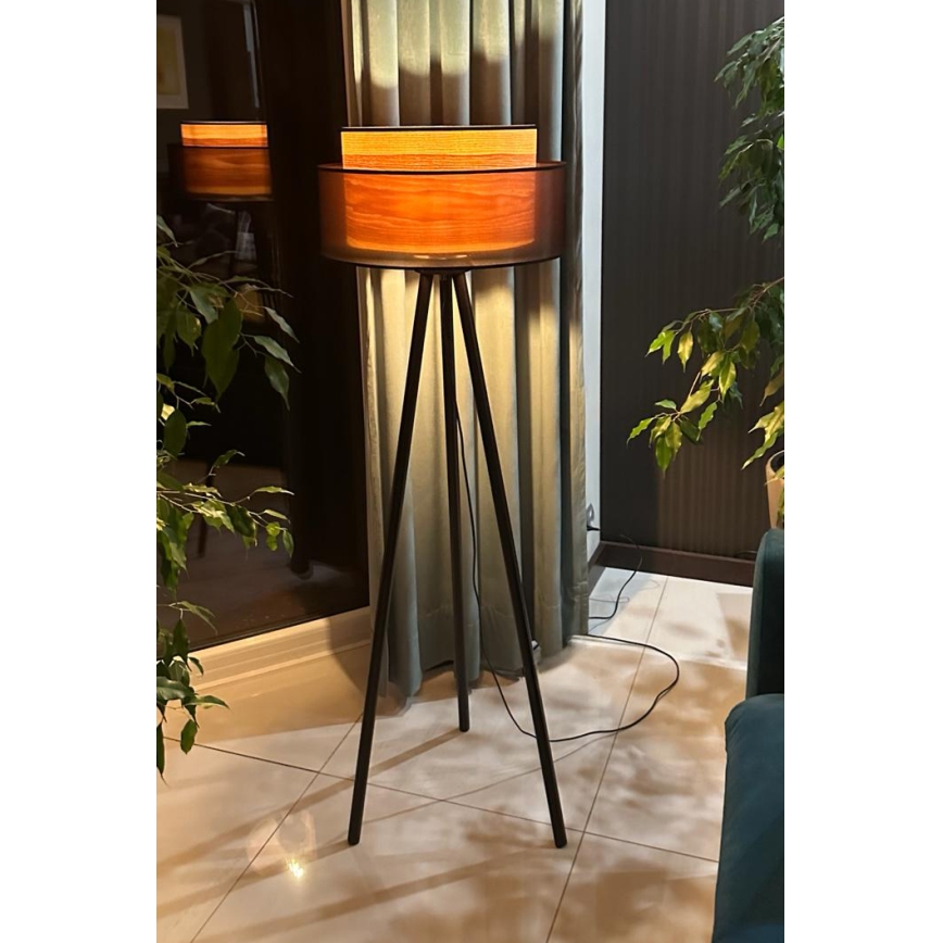 Duolla - Golvlampa WOOD BOHO 1xE27/15W/230V diameter 45 cm svart/beige