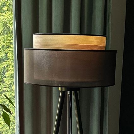 Duolla - Golvlampa WOOD BOHO 1xE27/15W/230V diameter 45 cm svart/beige