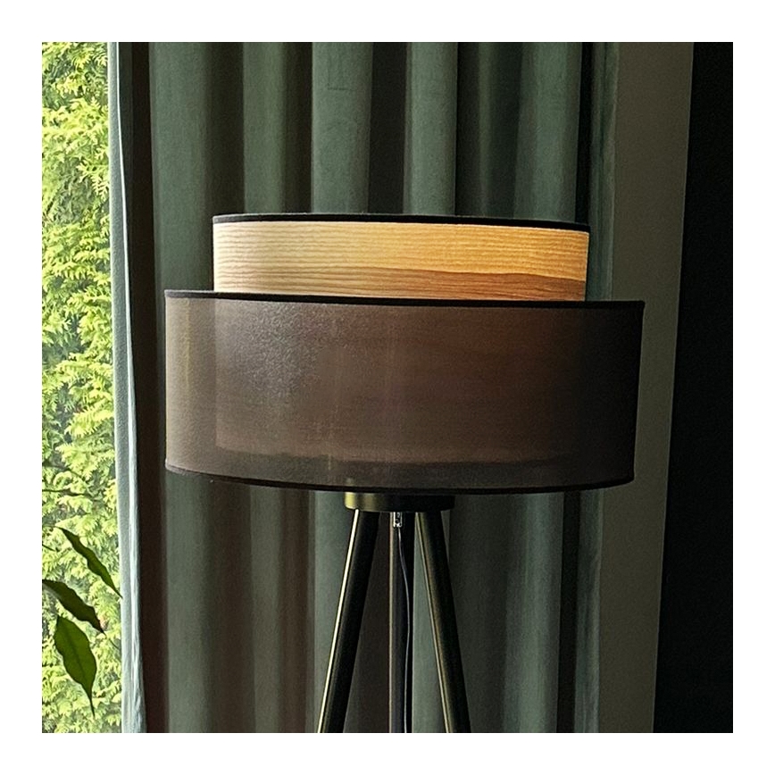 Duolla - Golvlampa WOOD BOHO 1xE27/15W/230V diameter 45 cm svart/beige