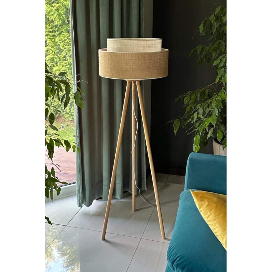Duolla - Golvlampa YUTE BOHO 1xE27/15W/230V diameter 45 cm brun/grädde