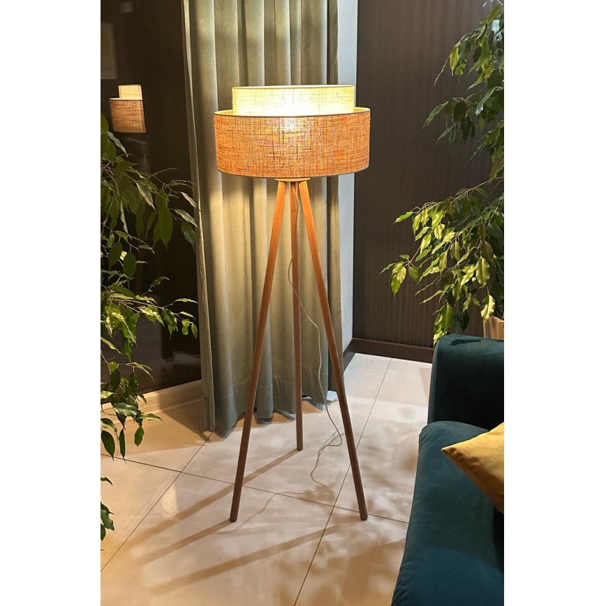 Duolla - Golvlampa YUTE BOHO 1xE27/15W/230V diameter 45 cm brun/grädde