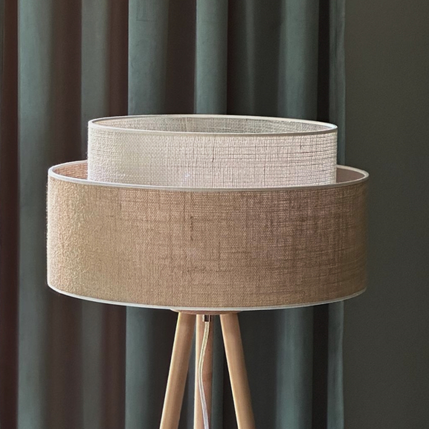 Duolla - Golvlampa YUTE BOHO 1xE27/15W/230V diameter 45 cm brun/grädde