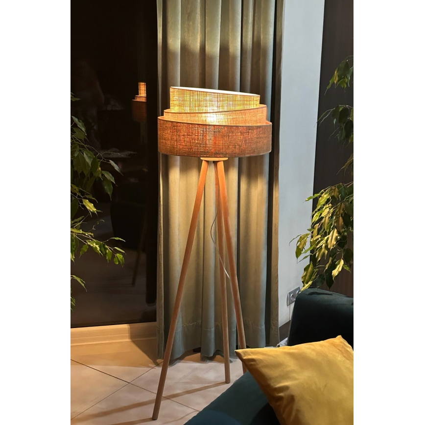Duolla - Golvlampa YUTE TRIO 1xE27/15W/230V diameter 45 cm brun/grå/beige