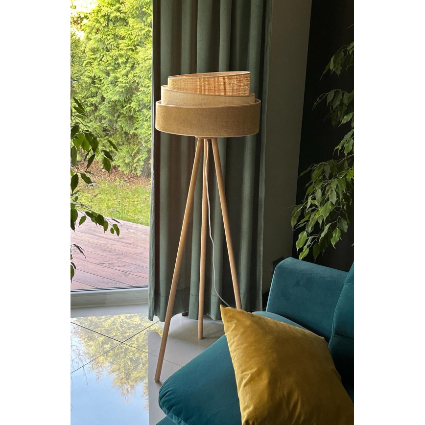 Duolla - Golvlampa YUTE TRIO 1xE27/15W/230V diameter 45 cm brun/grå/beige