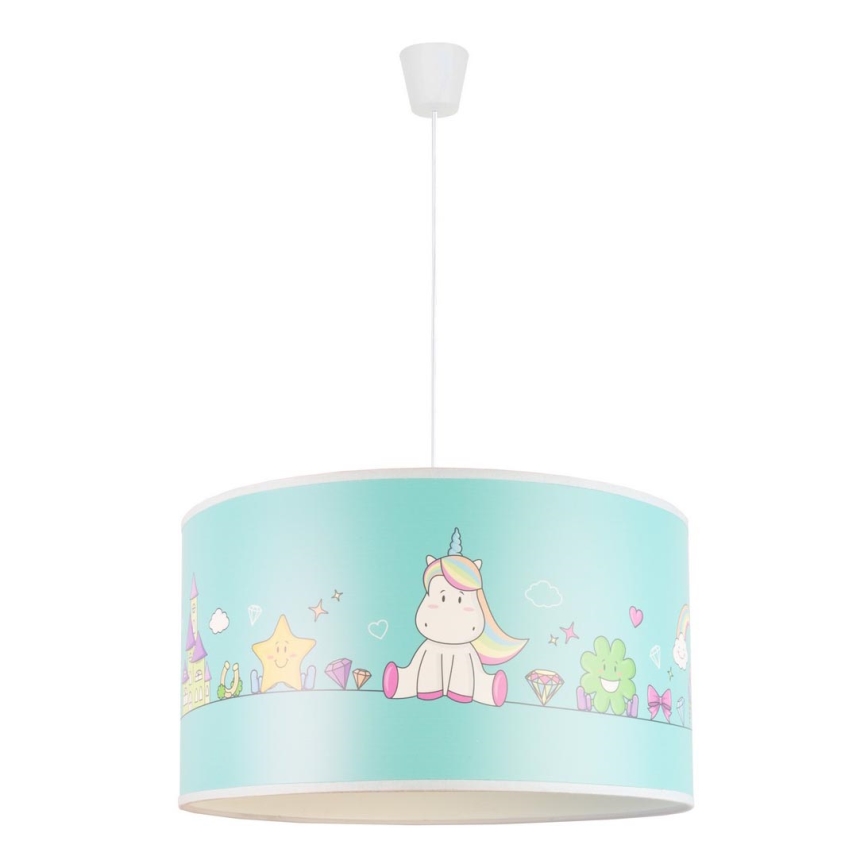 Duolla - Hängande ljuskrona med textilsladd för barn UNICORN 1xE27/15W/230V diameter 35 cm