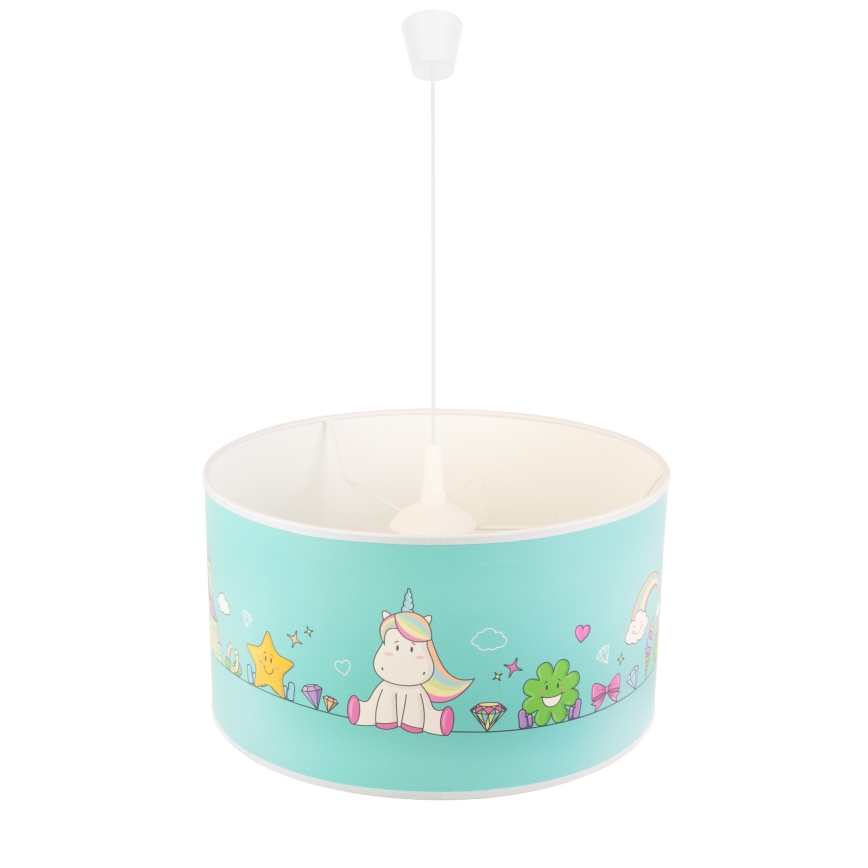 Duolla - Hängande ljuskrona med textilsladd för barn UNICORN 1xE27/15W/230V diameter 35 cm