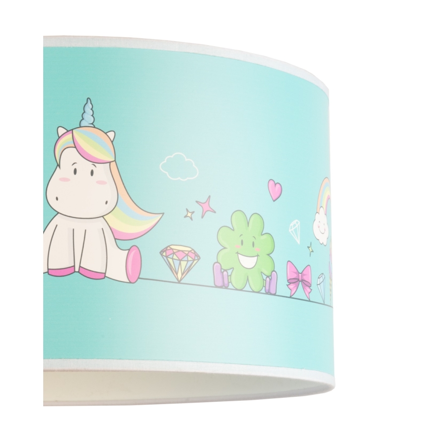 Duolla - Hängande ljuskrona med textilsladd för barn UNICORN 1xE27/15W/230V diameter 35 cm
