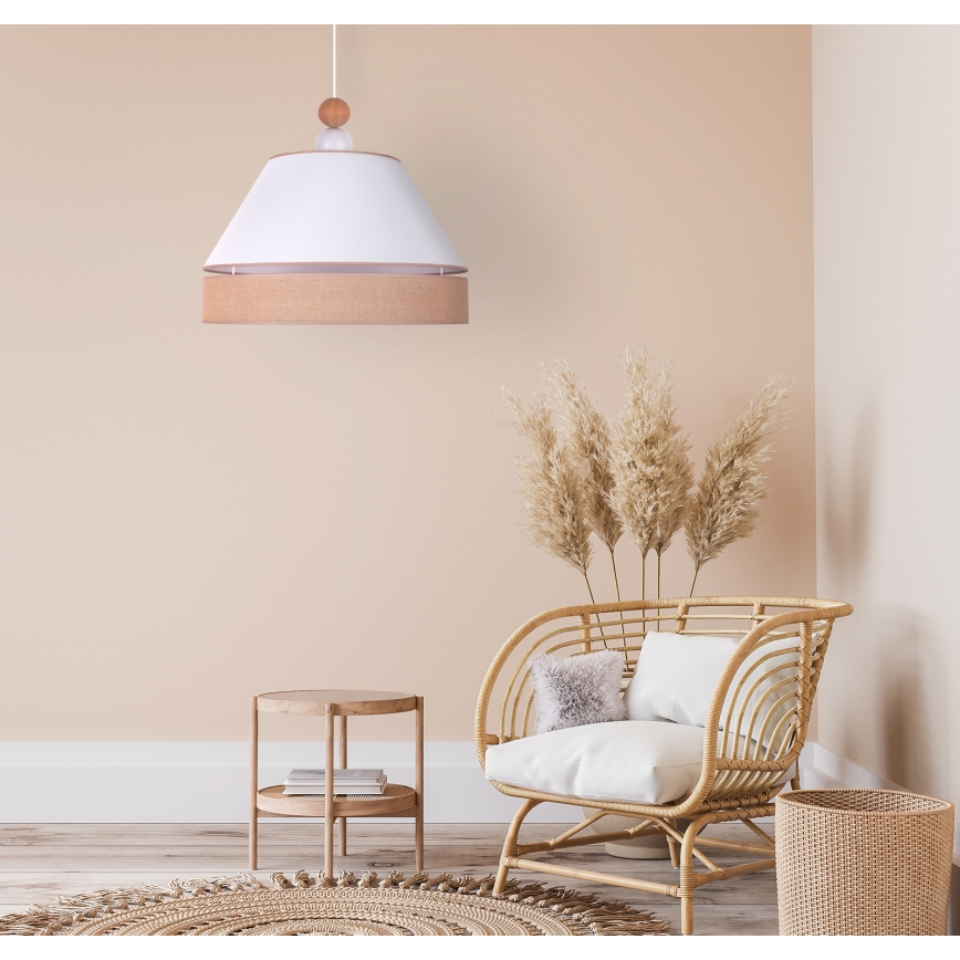 Duolla - Ljuskrona med textilsladd AVIGNON 1xE27/15W/230V diameter 50 cm vit/brun