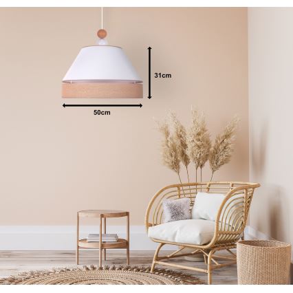 Duolla - Ljuskrona med textilsladd AVIGNON 1xE27/15W/230V diameter 50 cm vit/brun