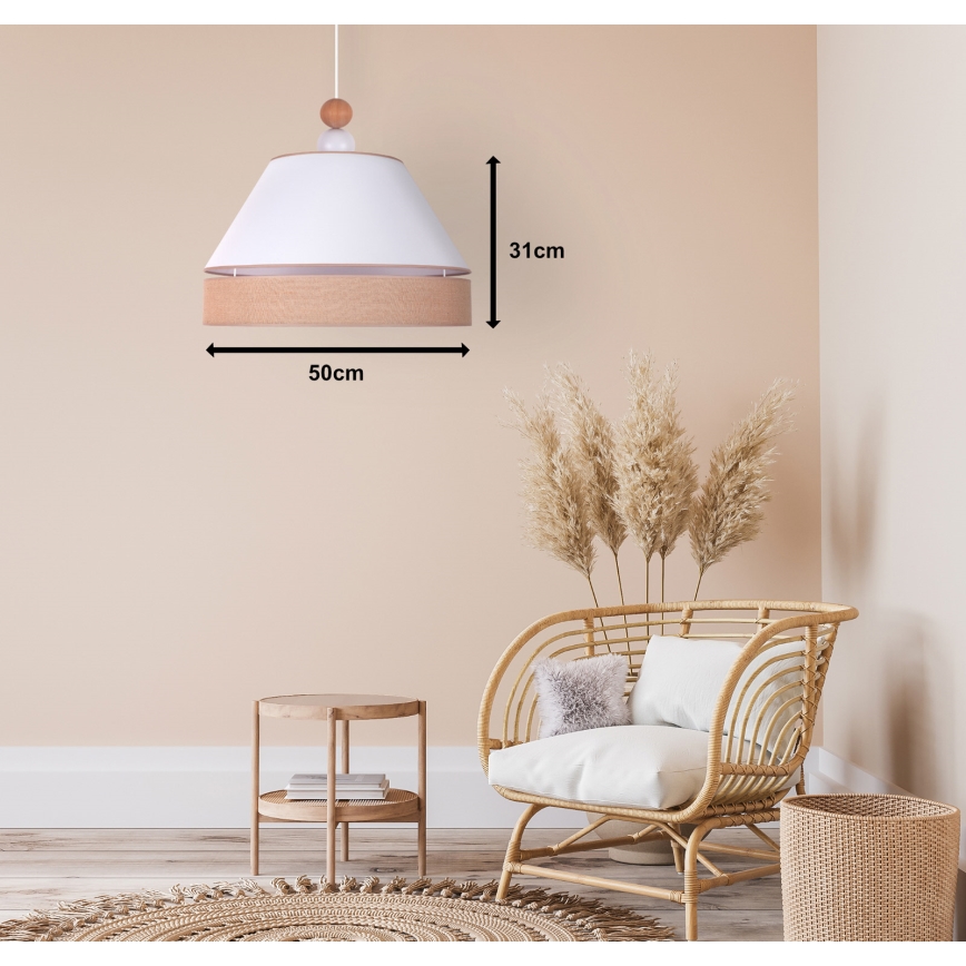 Duolla - Ljuskrona med textilsladd AVIGNON 1xE27/15W/230V diameter 50 cm vit/brun