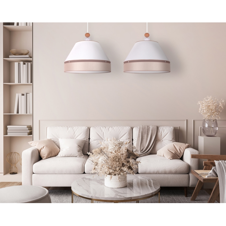 Duolla - Ljuskrona med textilsladd AVIGNON 2xE27/15W/230V vit/beige