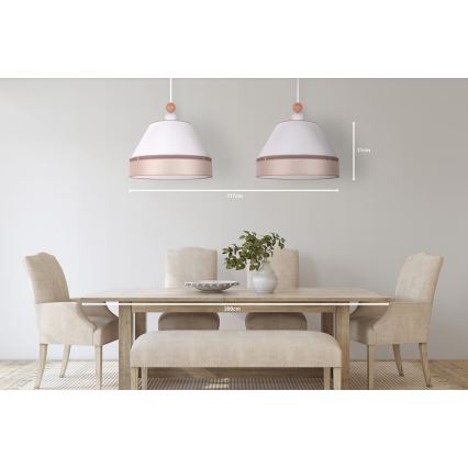 Duolla - Ljuskrona med textilsladd AVIGNON 2xE27/15W/230V vit/beige