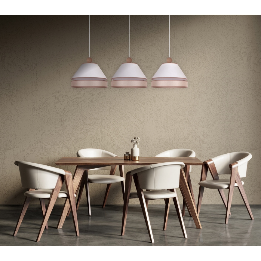 Duolla - Ljuskrona med textilsladd AVIGNON 3xE27/15W/230V vit/beige