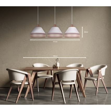 Duolla - Ljuskrona med textilsladd AVIGNON 3xE27/15W/230V vit/beige