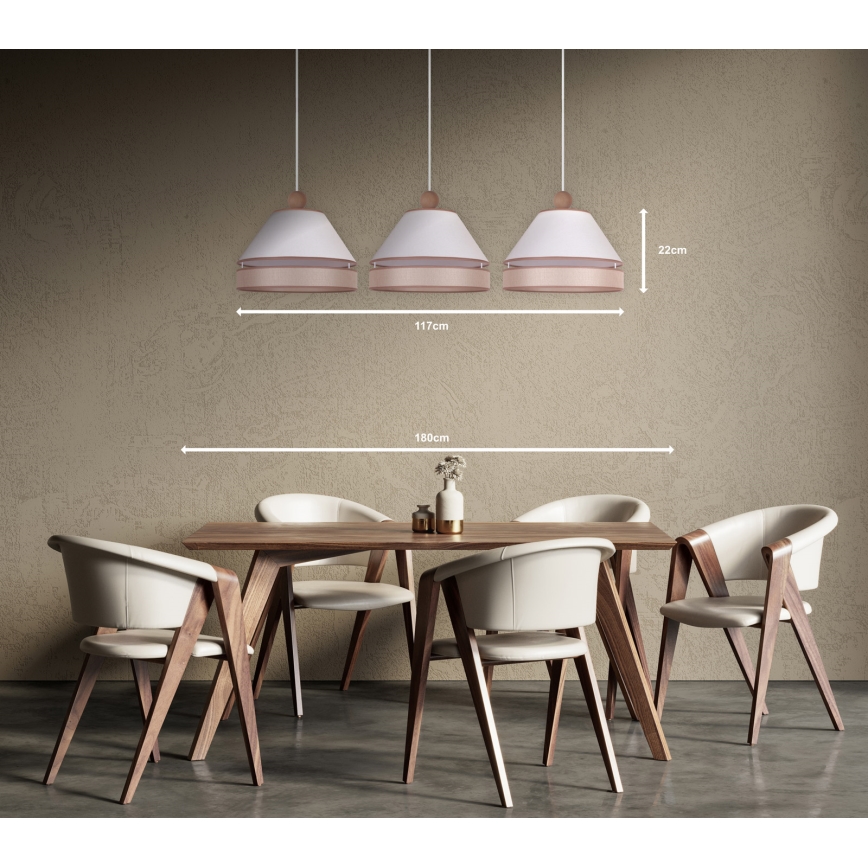 Duolla - Ljuskrona med textilsladd AVIGNON 3xE27/15W/230V vit/beige