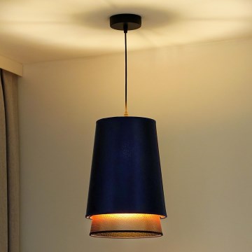 Duolla - Ljuskrona med textilsladd BELL SHINY 1xE27/15W/230V diameter 25 cm blå/koppar