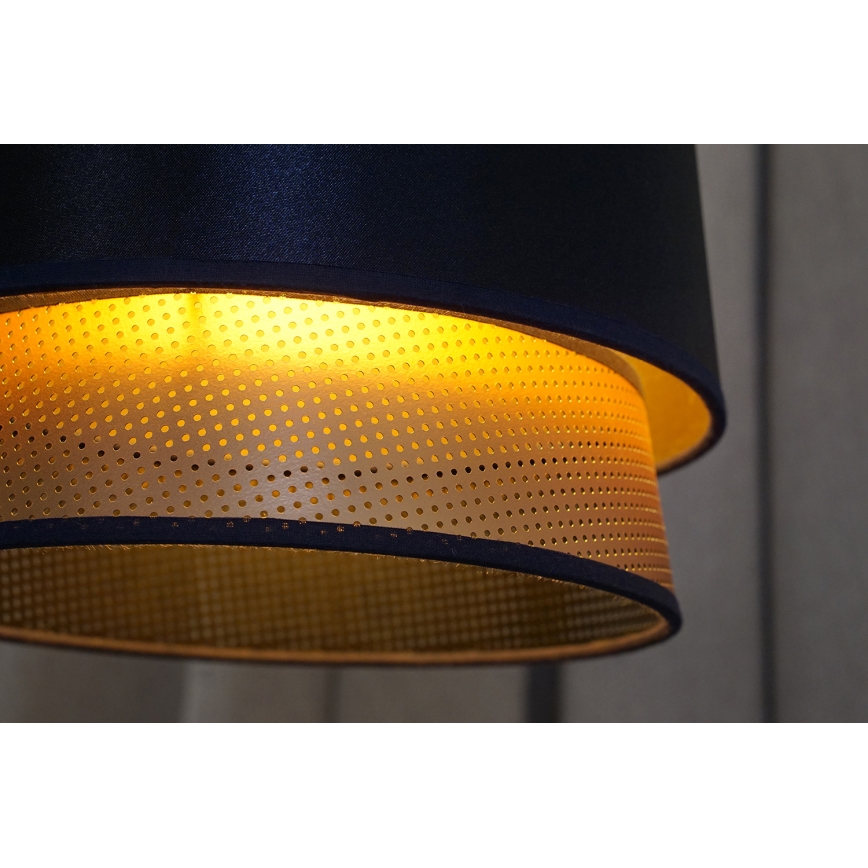 Duolla - Ljuskrona med textilsladd BELL SHINY 1xE27/15W/230V diameter 25 cm blå/koppar