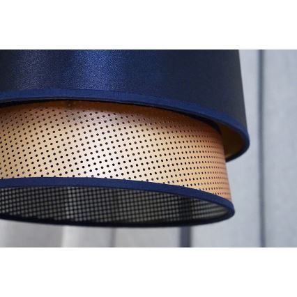 Duolla - Ljuskrona med textilsladd BELL SHINY 1xE27/15W/230V diameter 25 cm blå/koppar