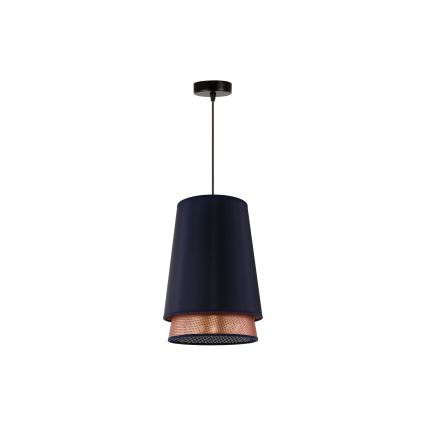 Duolla - Ljuskrona med textilsladd BELL SHINY 1xE27/15W/230V diameter 25 cm blå/koppar
