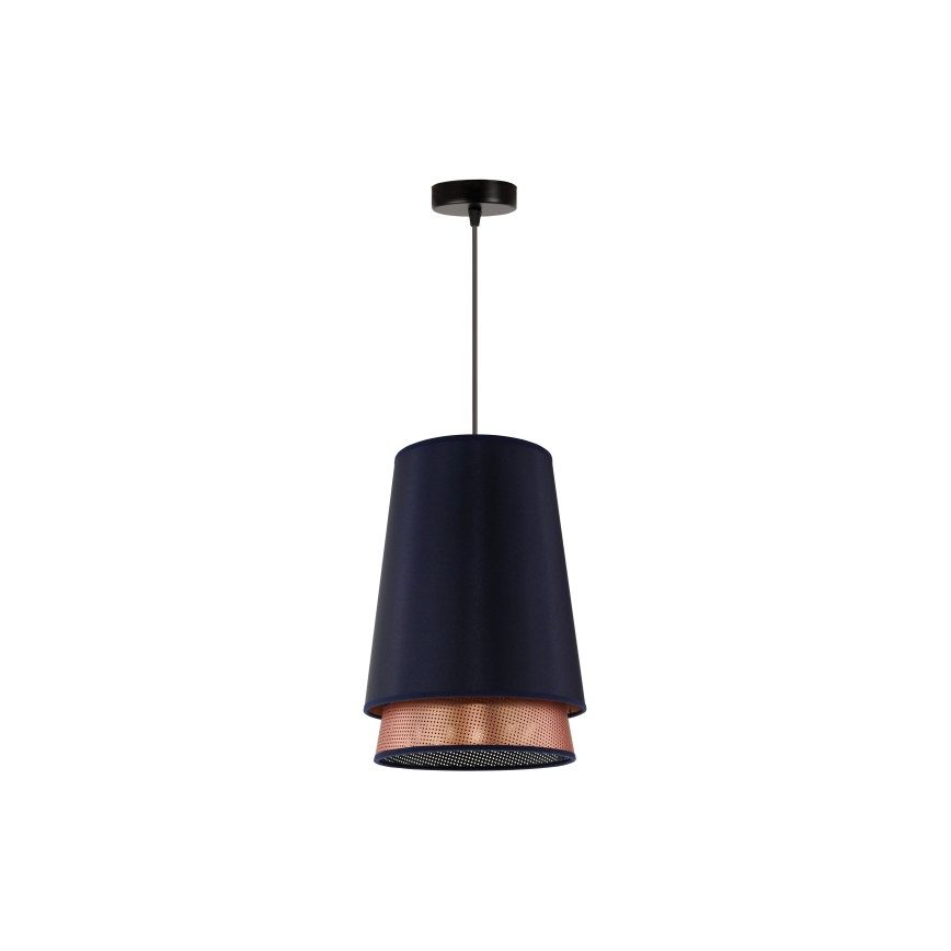 Duolla - Ljuskrona med textilsladd BELL SHINY 1xE27/15W/230V diameter 25 cm blå/koppar