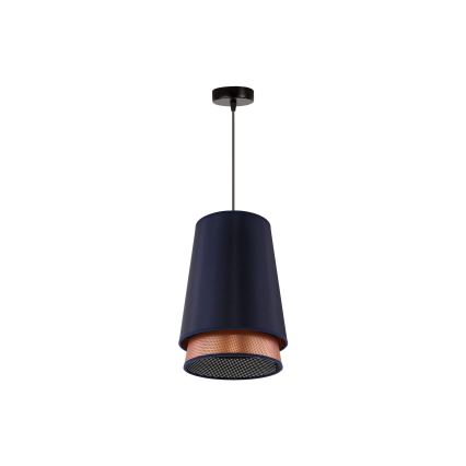 Duolla - Ljuskrona med textilsladd BELL SHINY 1xE27/15W/230V diameter 25 cm blå/koppar