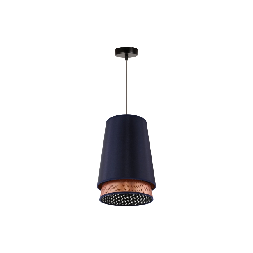 Duolla - Ljuskrona med textilsladd BELL SHINY 1xE27/15W/230V diameter 25 cm blå/koppar