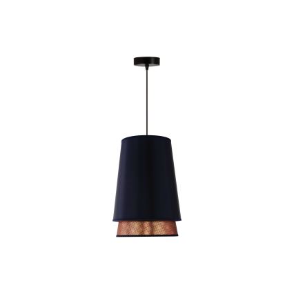 Duolla - Ljuskrona med textilsladd BELL SHINY 1xE27/15W/230V diameter 25 cm blå/koppar