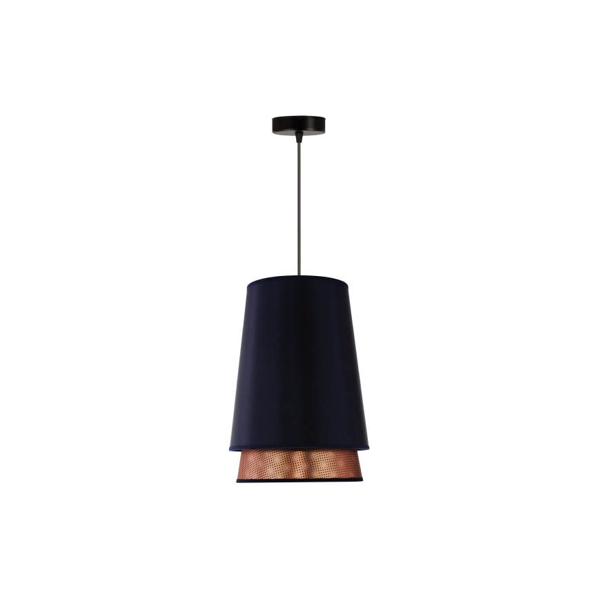 Duolla - Ljuskrona med textilsladd BELL SHINY 1xE27/15W/230V diameter 25 cm blå/koppar