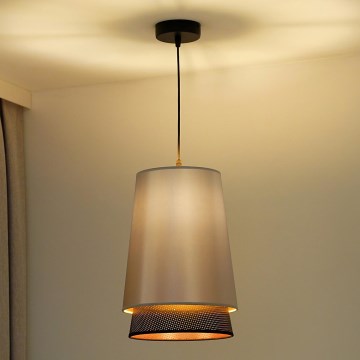 Duolla - Ljuskrona med textilsladd BELL SHINY 1xE27/15W/230V diameter 25 cm silver/svart