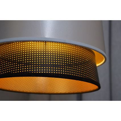 Duolla - Ljuskrona med textilsladd BELL SHINY 1xE27/15W/230V diameter 25 cm silver/svart