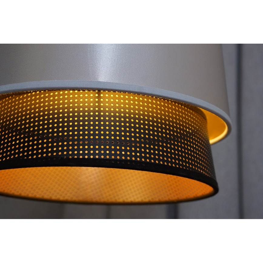 Duolla - Ljuskrona med textilsladd BELL SHINY 1xE27/15W/230V diameter 25 cm silver/svart