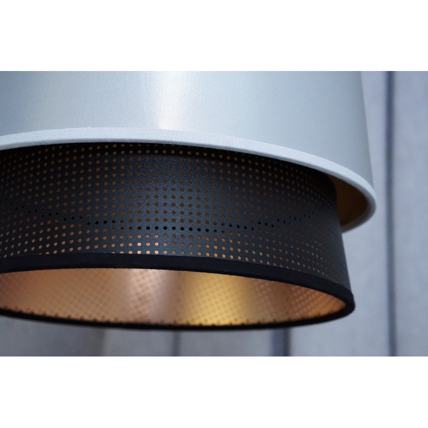 Duolla - Ljuskrona med textilsladd BELL SHINY 1xE27/15W/230V diameter 25 cm silver/svart