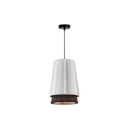 Duolla - Ljuskrona med textilsladd BELL SHINY 1xE27/15W/230V diameter 25 cm silver/svart