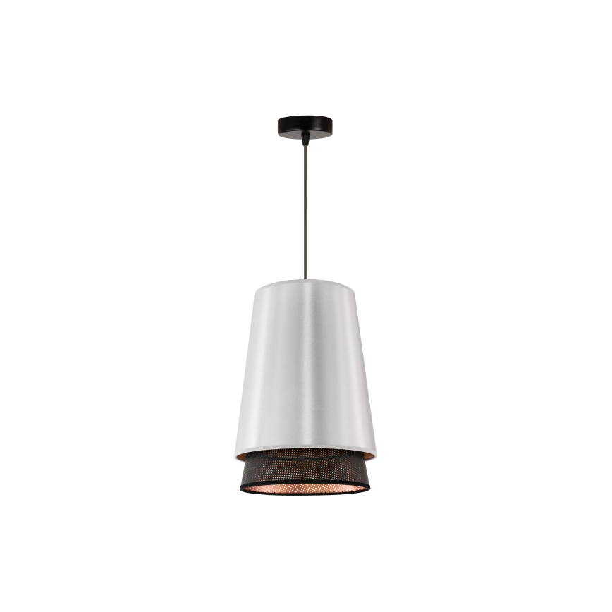Duolla - Ljuskrona med textilsladd BELL SHINY 1xE27/15W/230V diameter 25 cm silver/svart