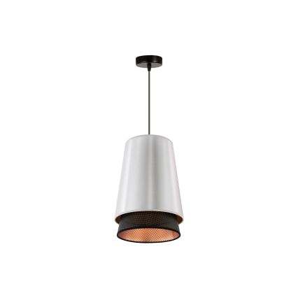 Duolla - Ljuskrona med textilsladd BELL SHINY 1xE27/15W/230V diameter 25 cm silver/svart