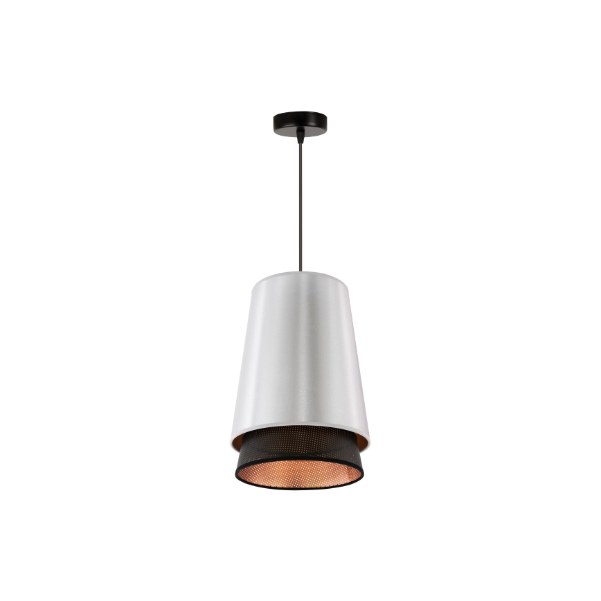 Duolla - Ljuskrona med textilsladd BELL SHINY 1xE27/15W/230V diameter 25 cm silver/svart